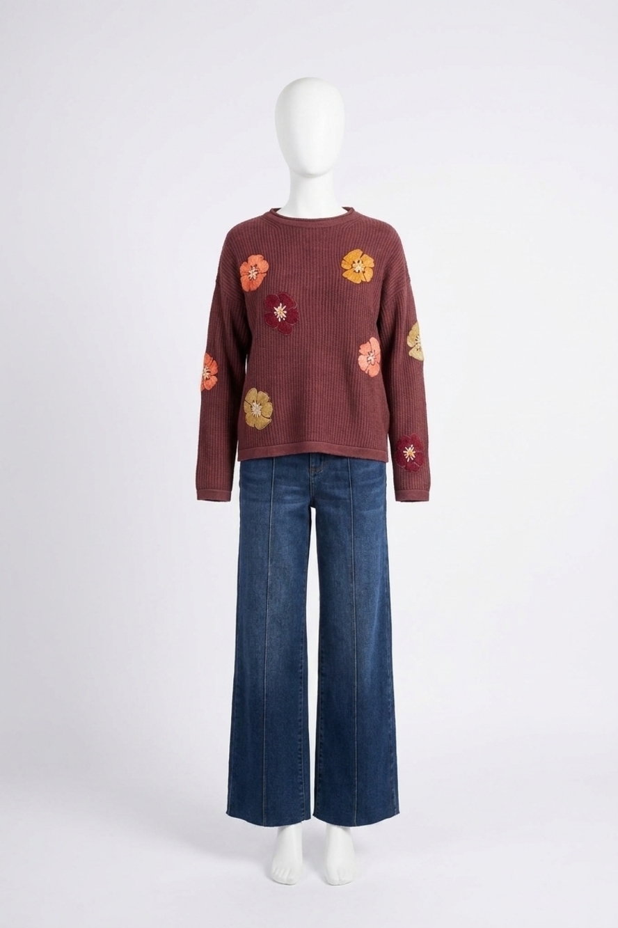 NEW FDJ floral intarsia sweater in warm bronze